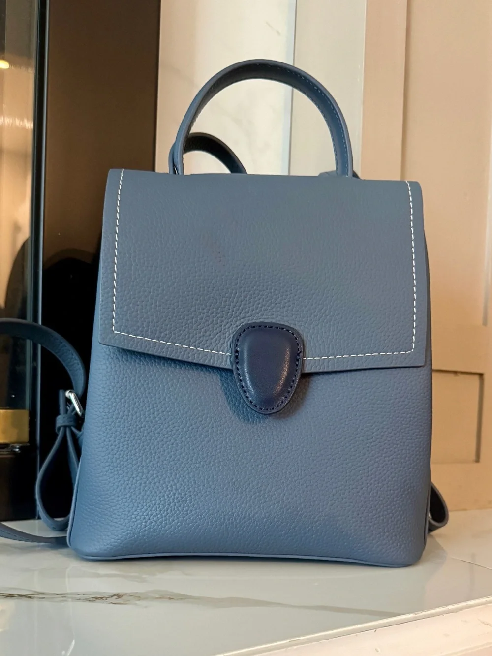 Classic Blue Textured Leather Backpack Purse